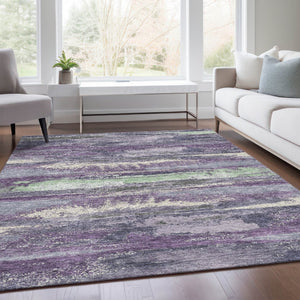 HomeRoots 8' X 10' Washable Purple & Ivory Abstract Area Rug with UV Protection - Durable, Stylish, Easy-Care Design 675046