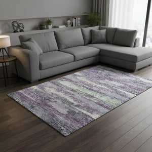 HomeRoots 9' X 12' Purple And Ivory Abstract Area Rug - Durable, Washable, UV-Protected for High-Traffic Spaces 675047