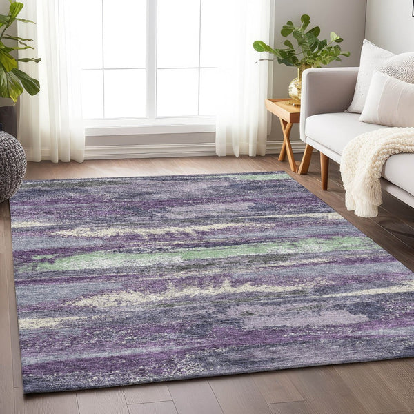 HomeRoots 9' X 12' Purple And Ivory Abstract Area Rug - Durable, Washable, UV-Protected for High-Traffic Spaces 675047