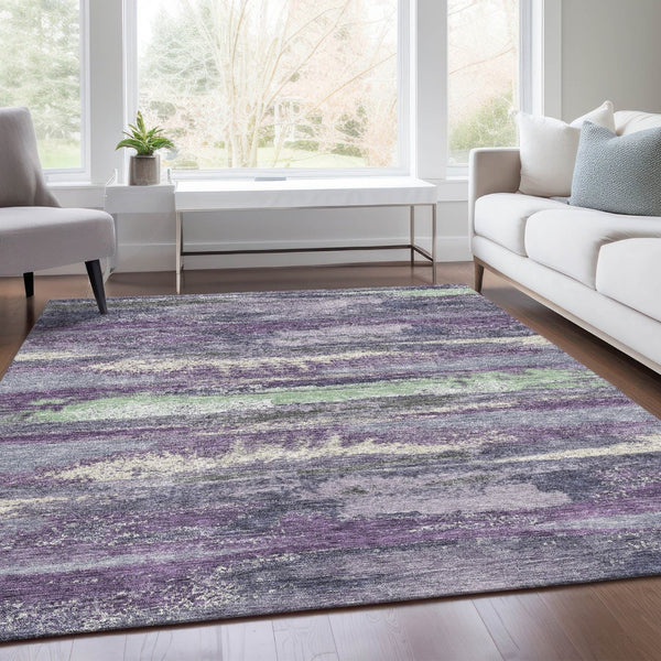 HomeRoots 9' X 12' Purple And Ivory Abstract Area Rug - Durable, Washable, UV-Protected for High-Traffic Spaces 675047