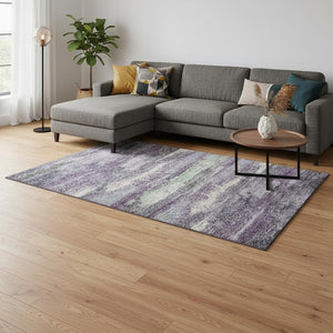 HomeRoots 10' X 14' Purple & Ivory Abstract Area Rug - Durable, Washable, UV-Protected for Modern Spaces 675048