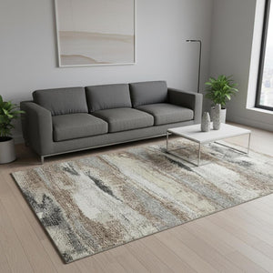 HomeRoots 5' X 8' Taupe Beige and Brown Abstract Area Rug - Soft, Durable, UV-Protected for Modern Homes 675050