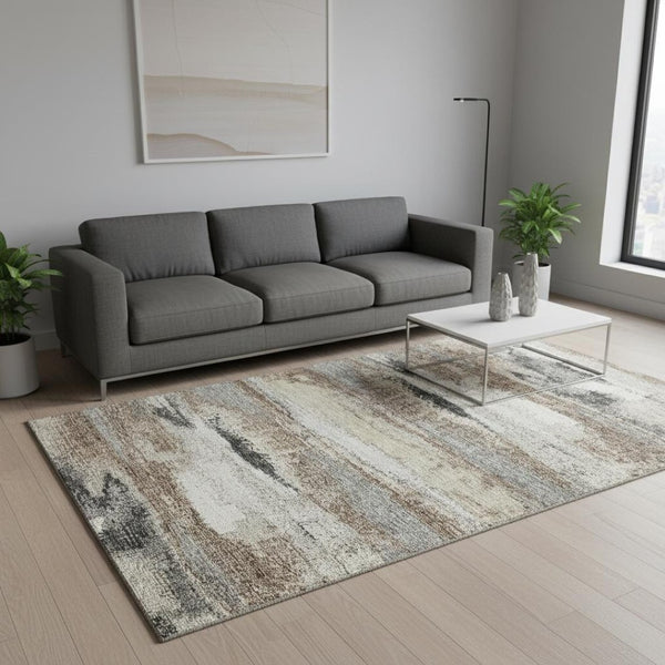 HomeRoots 5' X 8' Taupe Beige and Brown Abstract Area Rug - Soft, Durable, UV-Protected for Modern Homes 675050