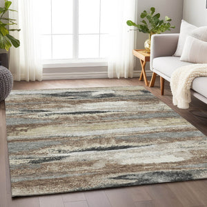 HomeRoots 5' X 8' Taupe Beige and Brown Abstract Area Rug - Soft, Durable, UV-Protected for Modern Homes 675050
