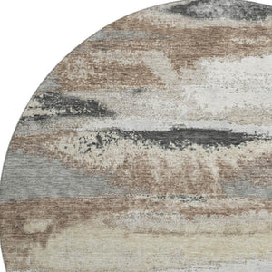 HomeRoots 8' Taupe Beige & Brown Abstract Round Rug - Washable, UV Protected, Stain Resistant for Modern Homes 675051