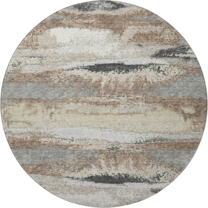 HomeRoots 8' Taupe Beige & Brown Abstract Round Rug - Washable, UV Protected, Stain Resistant for Modern Homes 675051