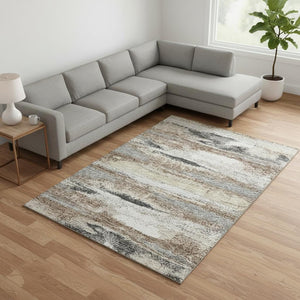 HomeRoots 8' X 10' Stylish Taupe Beige & Brown Abstract Washable Area Rug with UV Protection for Homes 675052