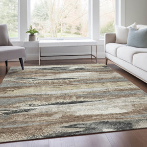 HomeRoots 8' X 10' Stylish Taupe Beige & Brown Abstract Washable Area Rug with UV Protection for Homes 675052