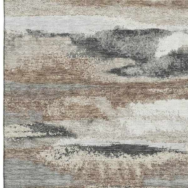 HomeRoots 8' X 10' Stylish Taupe Beige & Brown Abstract Washable Area Rug with UV Protection for Homes 675052