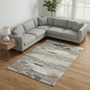 HomeRoots 9' X 12' Stylish Taupe Beige & Brown Abstract Area Rug - Washable, UV-Protected & Durable Design! 675053