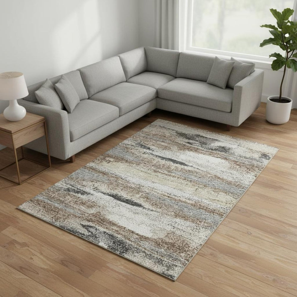 HomeRoots 10' X 14' Abstract Taupe Beige & Brown Washable Area Rug with UV Protection for Modern Living Spaces 675054