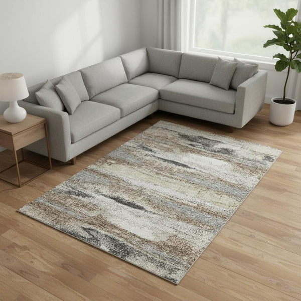 HomeRoots 10' X 14' Abstract Taupe Beige & Brown Washable Area Rug with UV Protection for Modern Living Spaces 675054