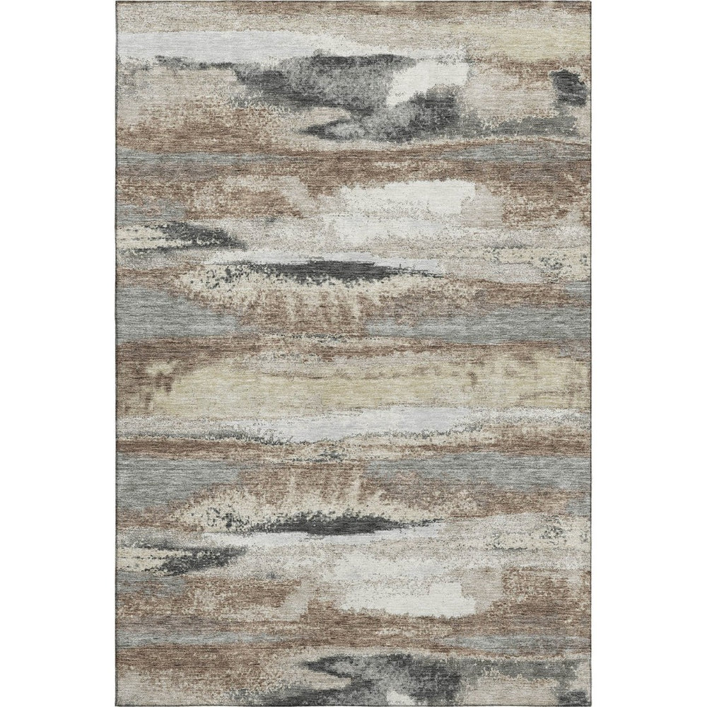 HomeRoots 10' X 14' Abstract Taupe Beige & Brown Washable Area Rug with UV Protection for Modern Living Spaces 675054