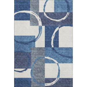 HomeRoots 5' X 8' Blue and Ivory Geometric Area Rug - Durable, Washable, UV-Protected for Indoor & Outdoor Use 675056
