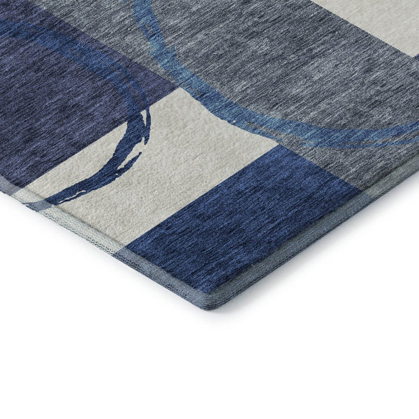 HomeRoots 5' X 8' Blue and Ivory Geometric Area Rug - Durable, Washable, UV-Protected for Indoor & Outdoor Use 675056
