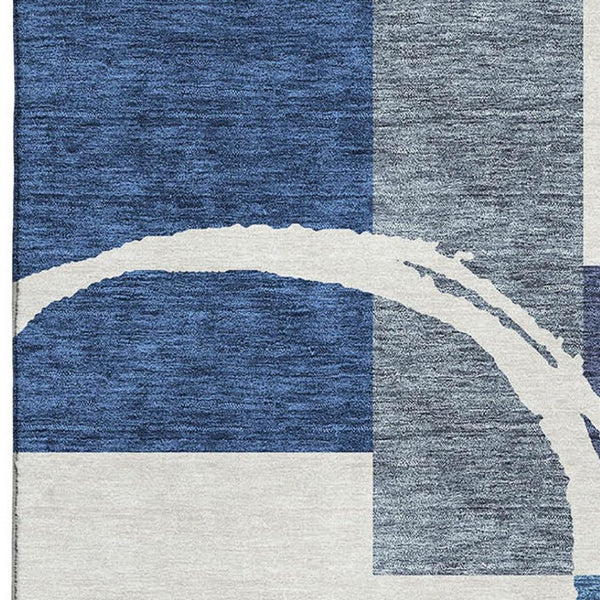 HomeRoots 5' X 8' Blue and Ivory Geometric Area Rug - Durable, Washable, UV-Protected for Indoor & Outdoor Use 675056