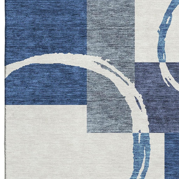 HomeRoots 5' X 8' Blue and Ivory Geometric Area Rug - Durable, Washable, UV-Protected for Indoor & Outdoor Use 675056
