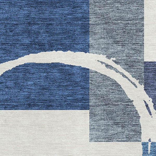 HomeRoots 8' X 10' Blue And Ivory Geometric Area Rug - Washable, UV Protected, Stain-Resistant for Modern Decor 675058