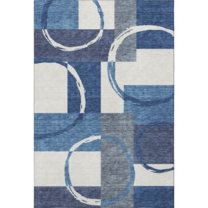 HomeRoots 8' X 10' Blue And Ivory Geometric Area Rug - Washable, UV Protected, Stain-Resistant for Modern Decor 675058