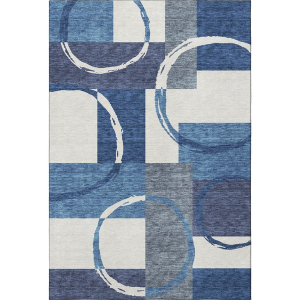 HomeRoots 8' X 10' Blue And Ivory Geometric Area Rug - Washable, UV Protected, Stain-Resistant for Modern Decor 675058