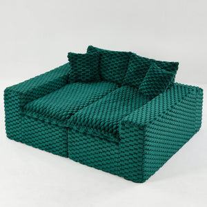 English Elm Luxury Turtle Velvet Multifunctional Sofa - Convertible Green Modular Seating for Family, 400lb Capacity W3371S00043