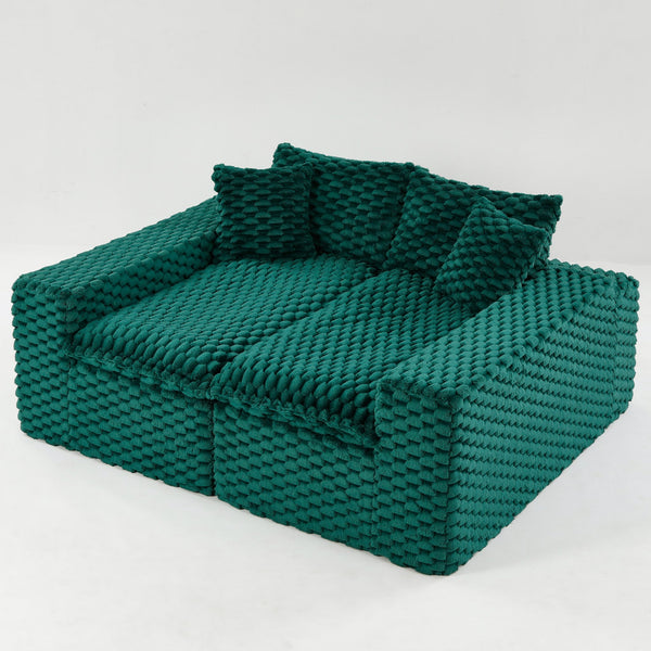 English Elm Luxury Turtle Velvet Multifunctional Sofa - Convertible Green Modular Seating for Family, 400lb Capacity W3371S00043