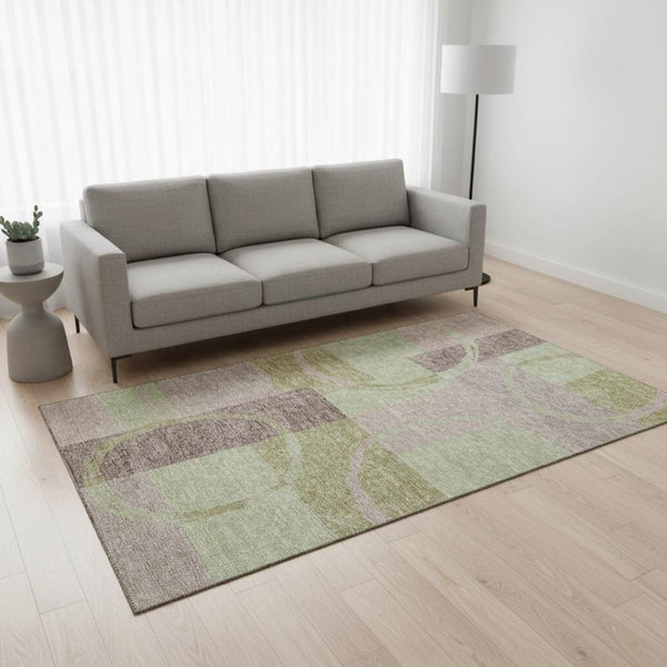 HomeRoots 5' X 8' Stylish Blush Mint Green Lilac Geometric Area Rug - Washable, UV Protected & Stain Resistant! 675062
