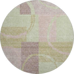 HomeRoots 8' Contemporary Blush Mint Green & Lilac Geometric Round Rug - Washable, UV Resistant, Stylish Comfort 675063