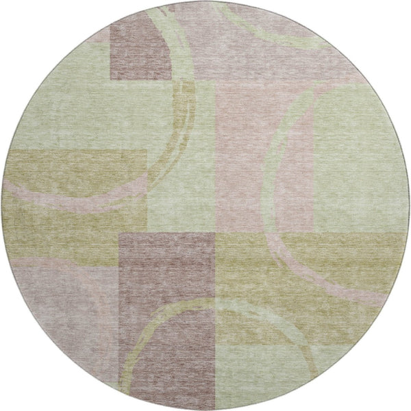 HomeRoots 8' Contemporary Blush Mint Green & Lilac Geometric Round Rug - Washable, UV Resistant, Stylish Comfort 675063