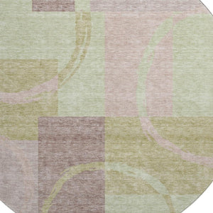 HomeRoots 8' Contemporary Blush Mint Green & Lilac Geometric Round Rug - Washable, UV Resistant, Stylish Comfort 675063