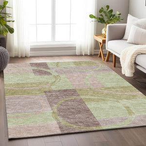 HomeRoots 9' X 12' Stylish Blush Mint Green & Lilac Geometric Washable Area Rug with UV Protection & Durability 675065