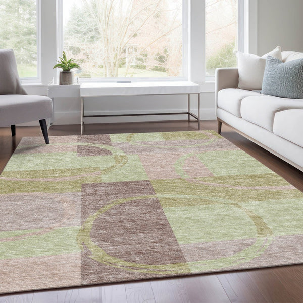 HomeRoots 9' X 12' Stylish Blush Mint Green & Lilac Geometric Washable Area Rug with UV Protection & Durability 675065