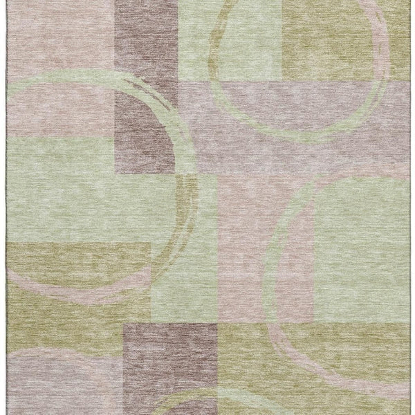 HomeRoots 9' X 12' Stylish Blush Mint Green & Lilac Geometric Washable Area Rug with UV Protection & Durability 675065