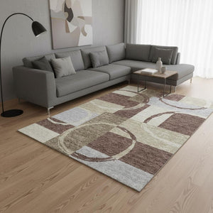 HomeRoots 5' Stylish Washable Geometric Area Rug in Brown Beige and Ivory with UV Protection for Home Decor 675068