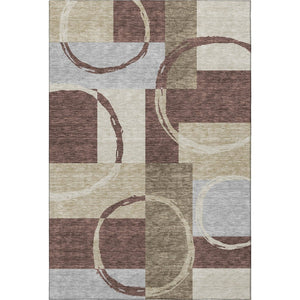 HomeRoots 5' Stylish Washable Geometric Area Rug in Brown Beige and Ivory with UV Protection for Home Decor 675068