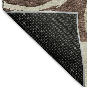 HomeRoots 8' Stylish Brown, Beige & Ivory Geometric Washable Round Rug with UV Protection for Modern Spaces 675069