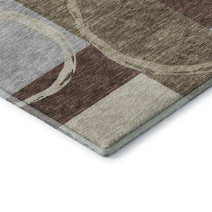 HomeRoots 8' Stylish Brown, Beige & Ivory Geometric Washable Round Rug with UV Protection for Modern Spaces 675069