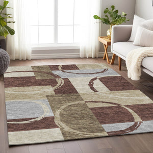 HomeRoots 8' X 10' Stylish Geometric Area Rug – Durable, Washable, UV-Protected, Perfect for Family Spaces! 675070