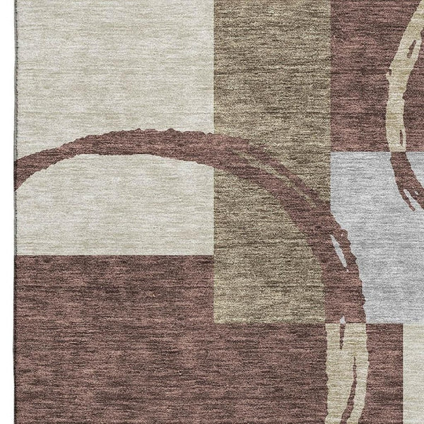 HomeRoots 9' Geometric Washable Area Rug in Brown, Beige & Ivory - Stain Resistant with UV Protection! 675071
