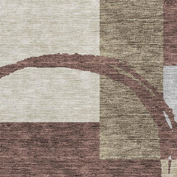 HomeRoots 10' X 14' Washable Geometric Area Rug in Brown, Beige & Ivory - UV Protected, Stain-Resistant Design 675072