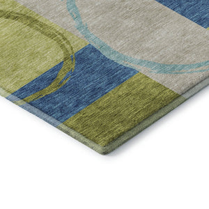 HomeRoots 9' X 12' Stylish Denim Blue Green Geometric Area Rug – Washable, UV Protected & Durable Design 675077