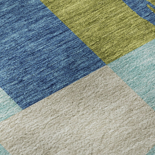 HomeRoots 9' X 12' Stylish Denim Blue Green Geometric Area Rug – Washable, UV Protected & Durable Design 675077