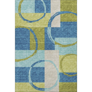 HomeRoots 9' X 12' Stylish Denim Blue Green Geometric Area Rug – Washable, UV Protected & Durable Design 675077