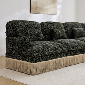 English Elm Comfy Chenille Leopard Print Loveseat with Tassel Trim Movable Ottoman Living Room Green W5656S00029
