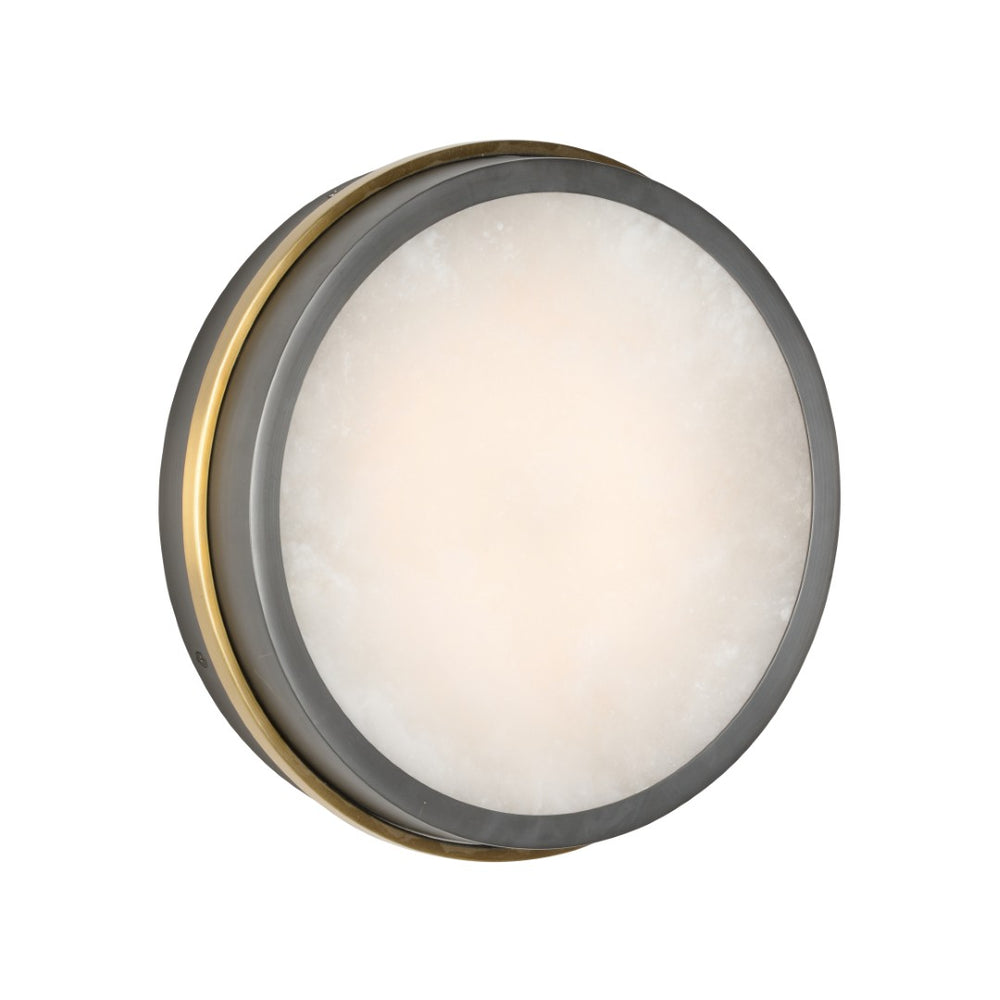 Wildwood Moonlight Circular Alabaster Sconce — Damp-Rated Antique Brass/Bronze Accent, Wall Or Ceiling Mount 67508