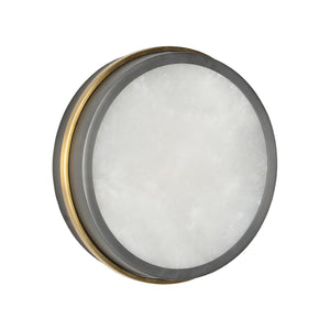 Wildwood Moonlight Circular Alabaster Sconce — Damp-Rated Antique Brass/Bronze Accent, Wall Or Ceiling Mount 67508