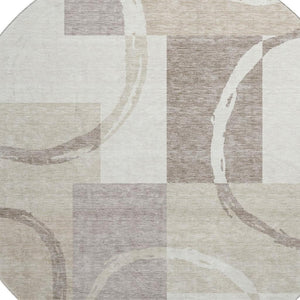 HomeRoots 8' Ivory Beige and Taupe Geometric Round Rug – Washable, UV-Protected, Perfect for High Traffic Areas! 675081