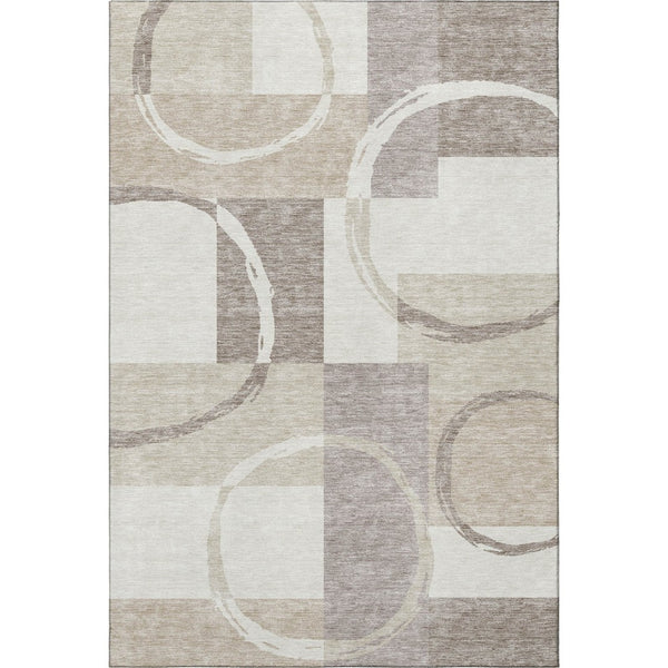 HomeRoots 8' X 10' Modern Ivory Beige Taupe Geometric Washable Area Rug with UV Protection & Stain Resistance 675082