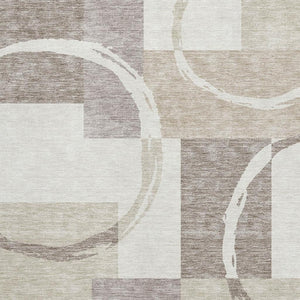 HomeRoots 9' X 12' Ivory Beige Taupe Geometric Washable Area Rug with UV Protection for Modern Spaces 675083