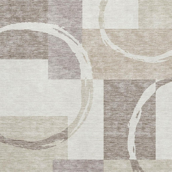 HomeRoots 9' X 12' Ivory Beige Taupe Geometric Washable Area Rug with UV Protection for Modern Spaces 675083